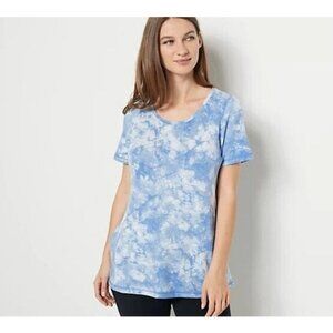 Susan Graver Weekend Printed Smooth Jersey Scoop-Neck Top Sunkissed Blue Size 5X